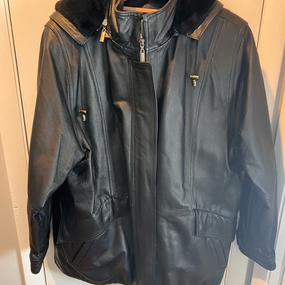 Like New Woman’s Genuine Leather Hooded Winter Jacket - Picture 3 of 11